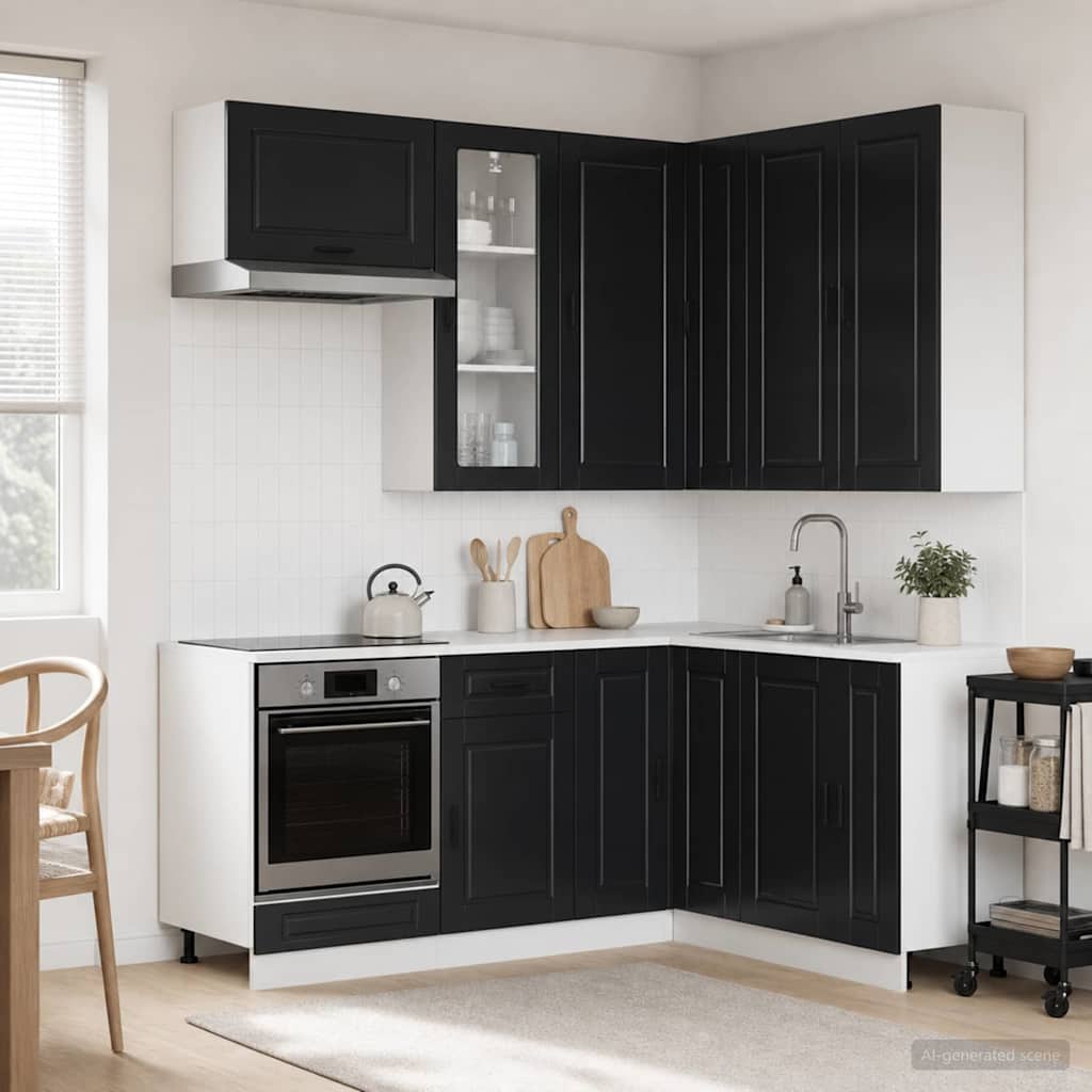 Kitchen Unit PORTO 8 pcs Black Engineered Wood