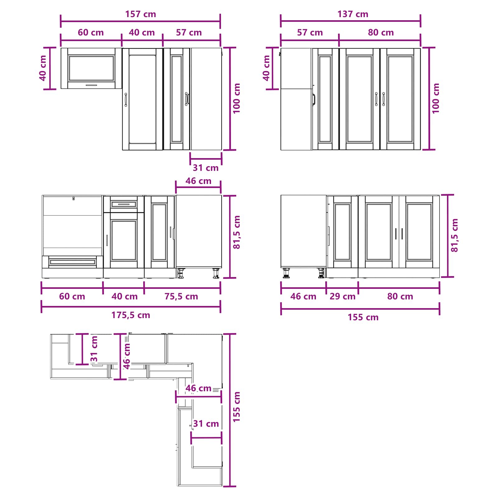 Kitchen Unit PORTO 8 pcs Black Engineered Wood