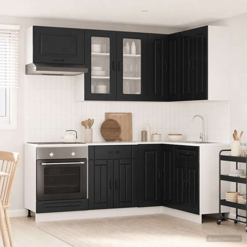 Kitchen Unit KALMAR 8 pcs Black Engineered Wood