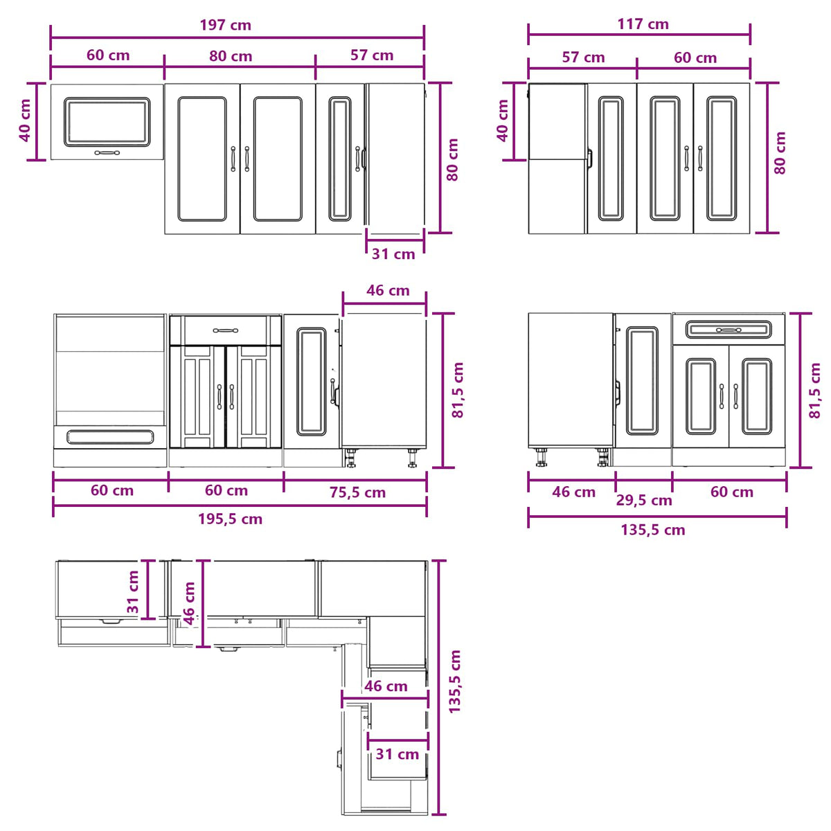 Kitchen Unit KALMAR 8 pcs Black Engineered Wood