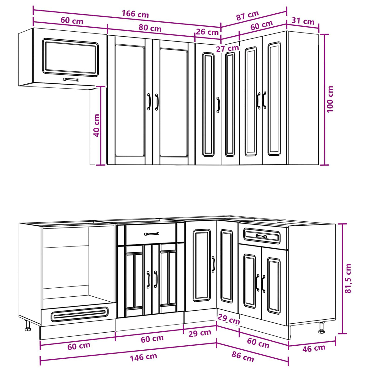Kitchen Unit KALMAR 8 pcs Black Engineered Wood