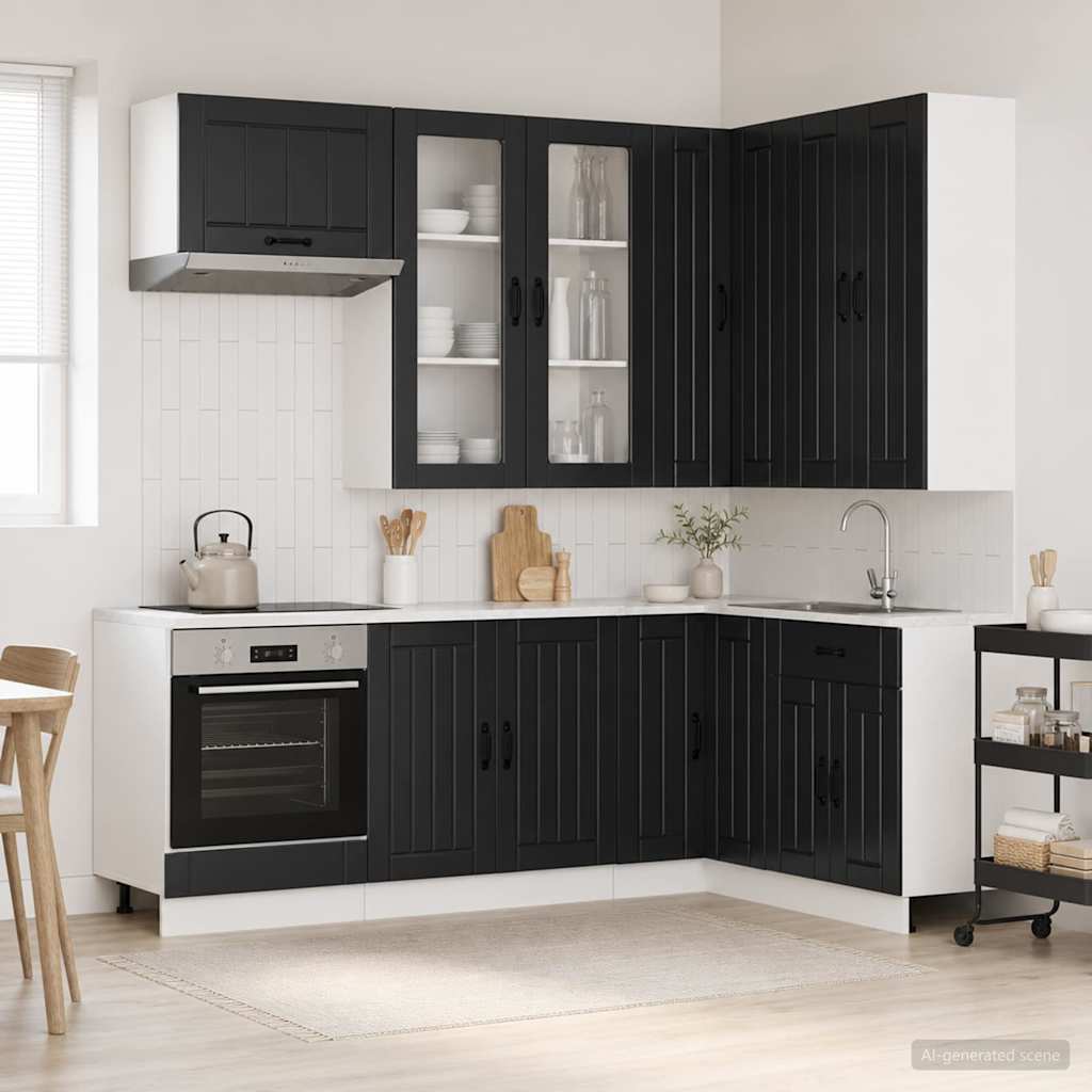 Kitchen Unit LUCCA 8 pcs Black Engineered Wood