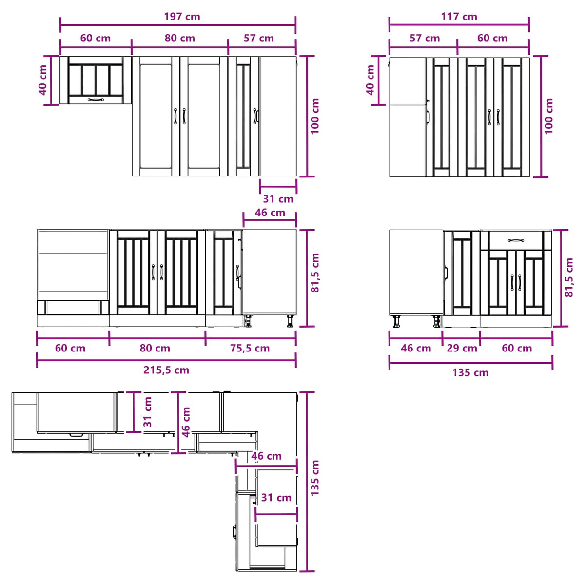 Kitchen Unit LUCCA 8 pcs Black Engineered Wood