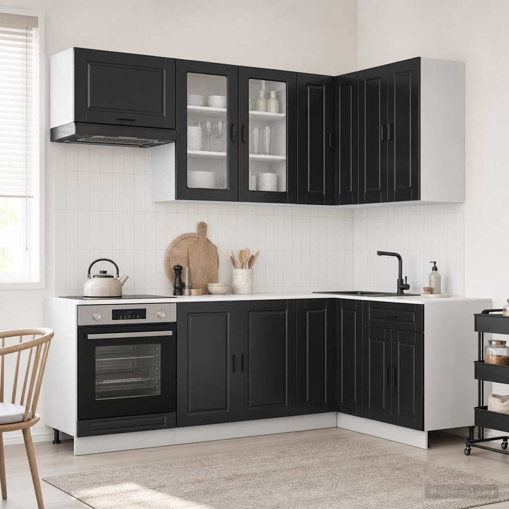 Kitchen Unit PORTO 8 pcs Black Engineered Wood