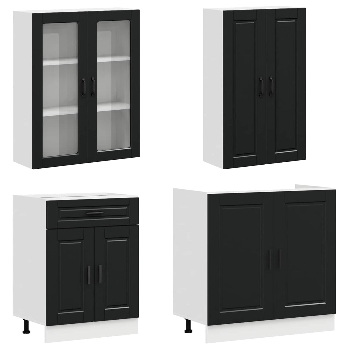 Kitchen Unit PORTO 8 pcs Black Engineered Wood
