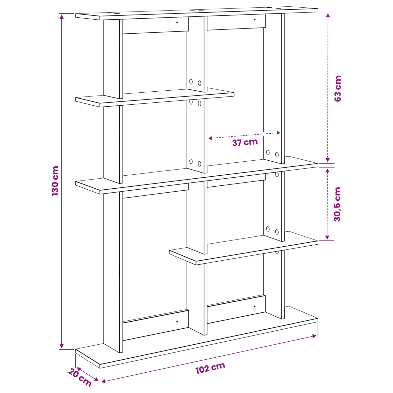 Wall Shelf White 102 x 20 x 130 cm Engineered Wood