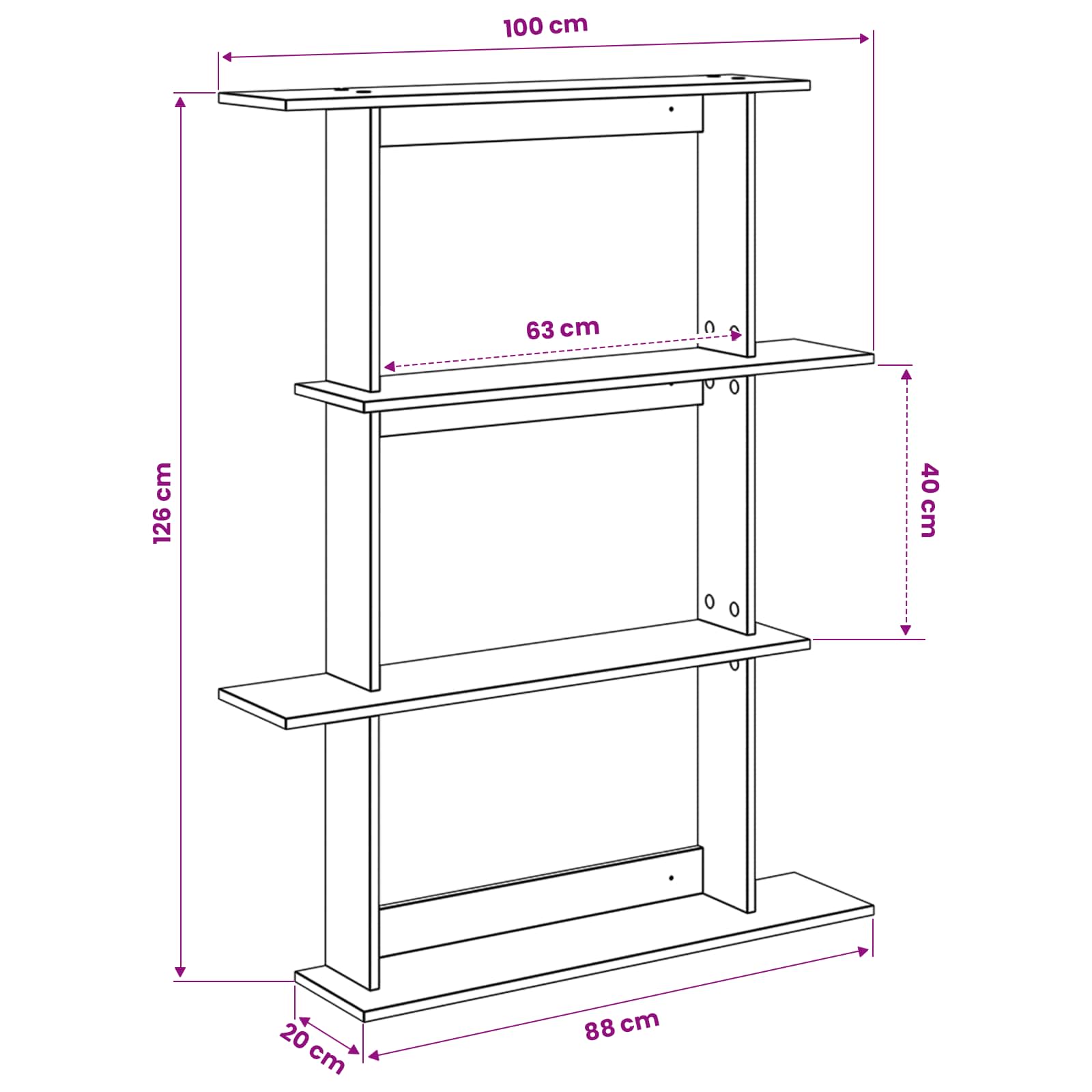Wall Shelf White 100 x 20 x 126 cm Engineered Wood