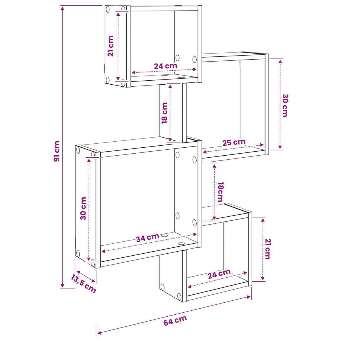 Wall Cube Shelves Wall-Mounted White 64 x 13.5 x 91.5 cm