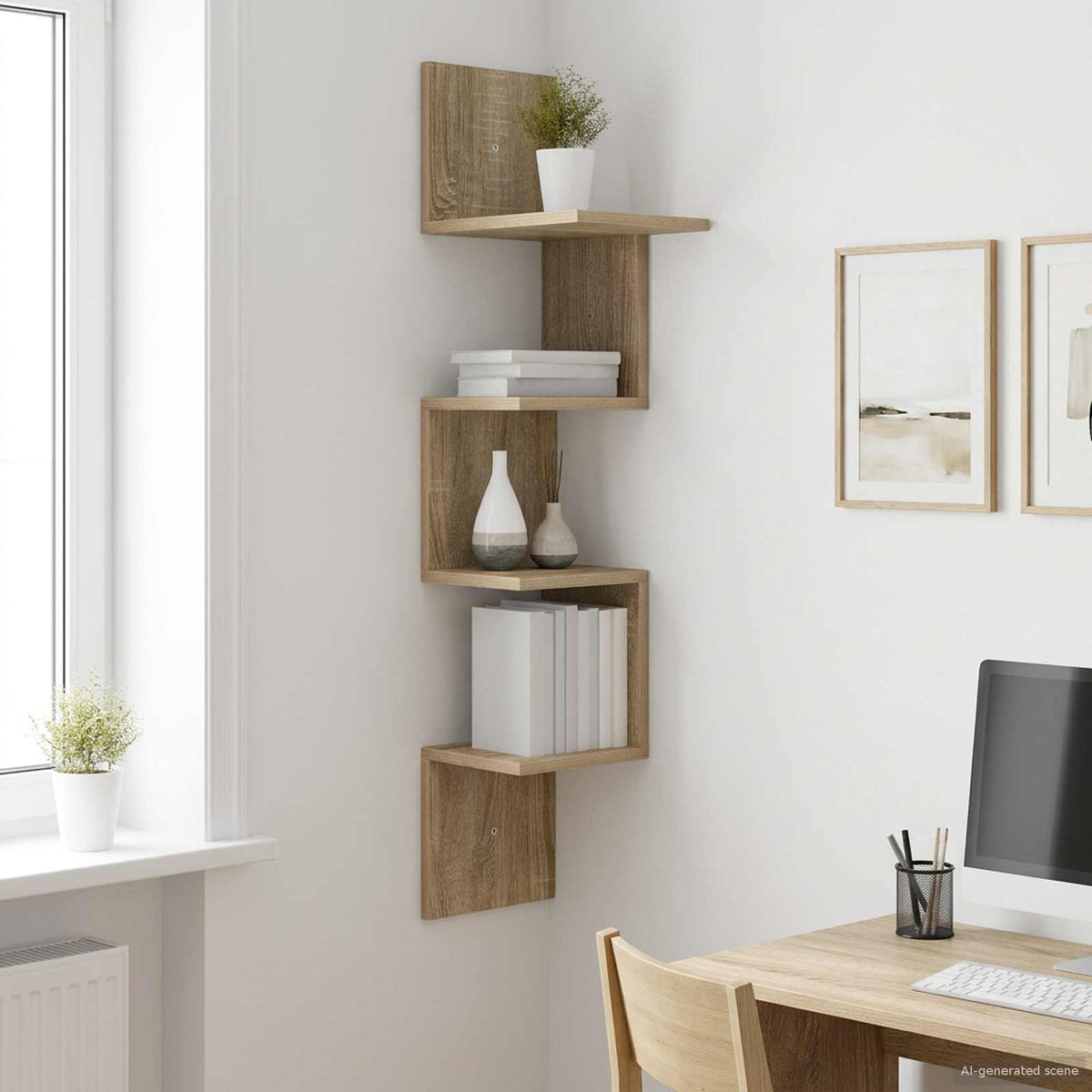 Wall Shelf Wall-Mounted Brown 32 x 21 x 107 cm Engineered Wood