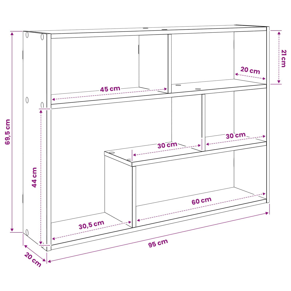 Wall Shelf Wall-Mounted Brown 95 x 20 x 69.5 cm Engineered Wood