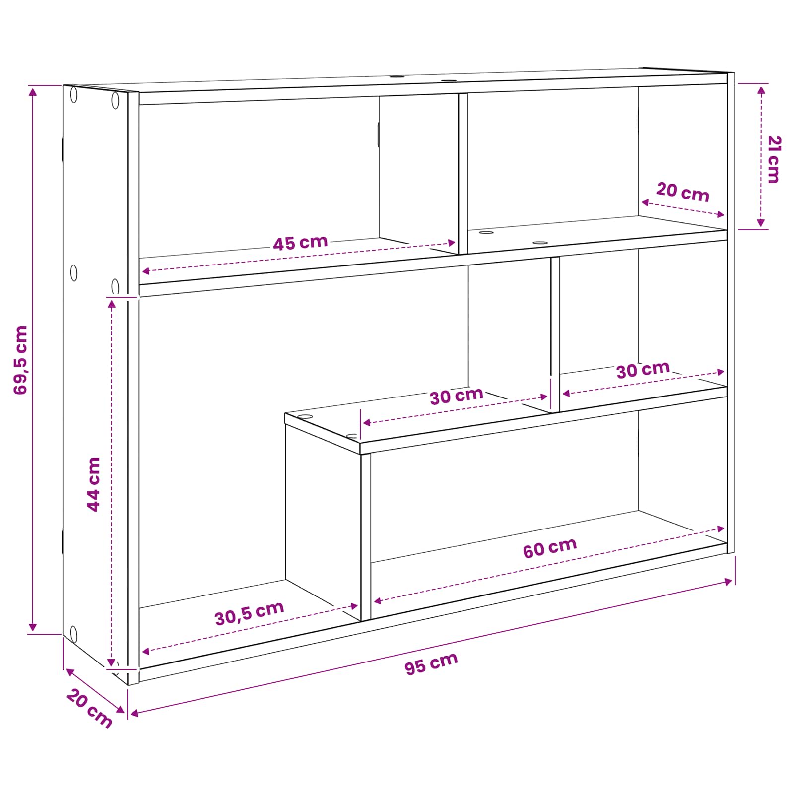 Wall Shelf Wall-Mounted Brown 95 x 20 x 69.5 cm Engineered Wood
