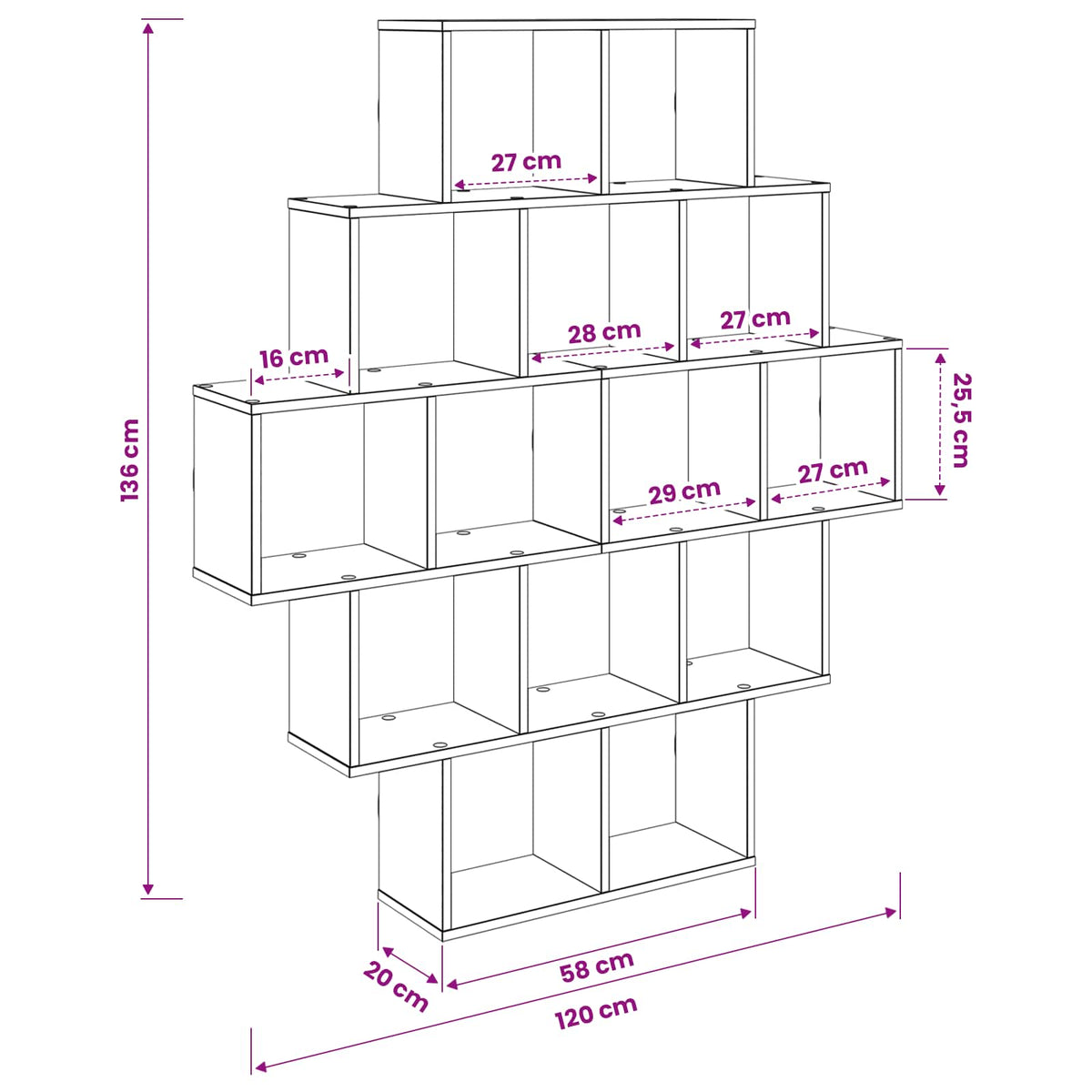 Wall Shelf White 120 x 20 x 136 cm Engineered Wood