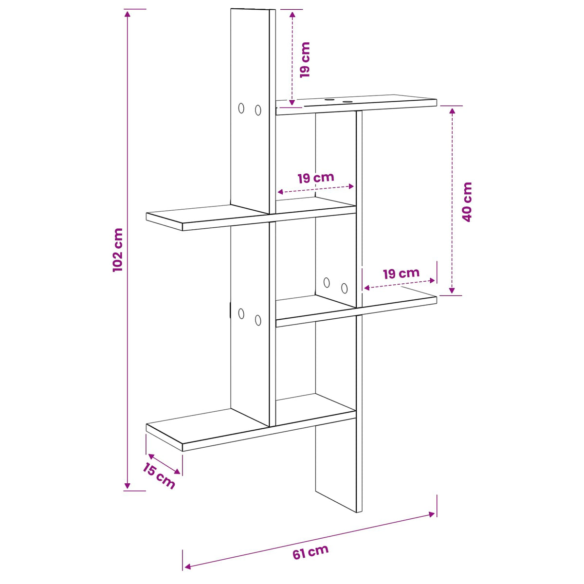Wall Shelf White 61 x 15 x 102 cm Engineered Wood
