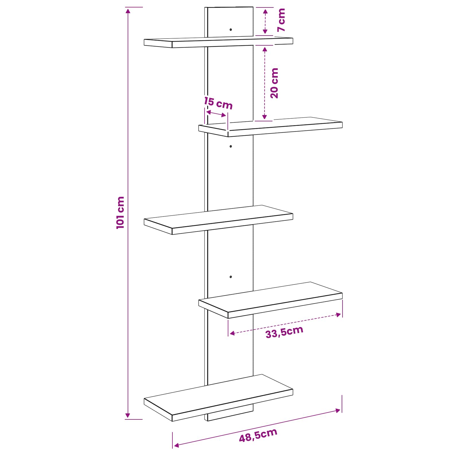 Wall Floating Shelf Sonoma Oak 48.5 x 15 x 101 cm