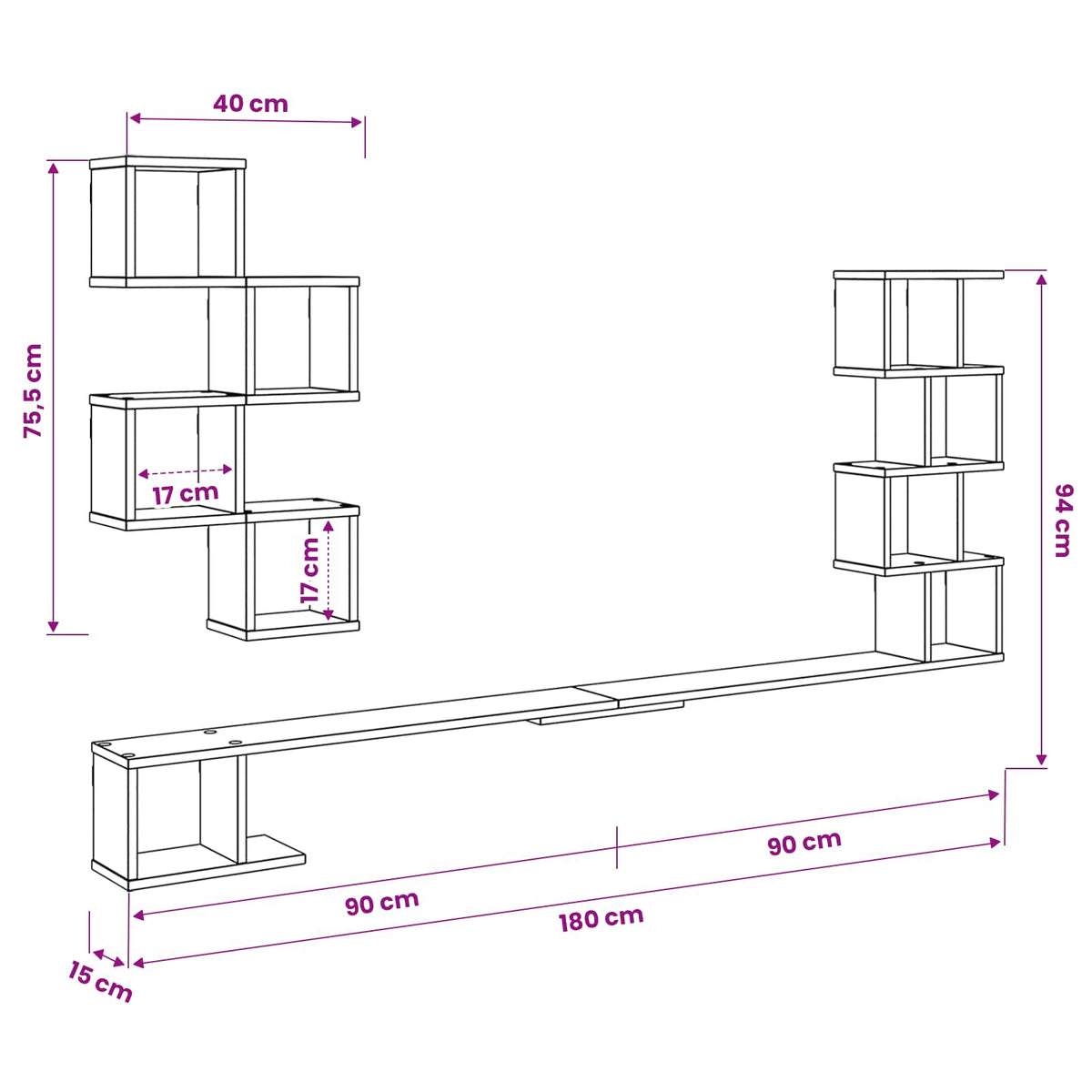 Wall-Mounted TV Shelf White 180 x 15 x 94 cm Engineered Wood