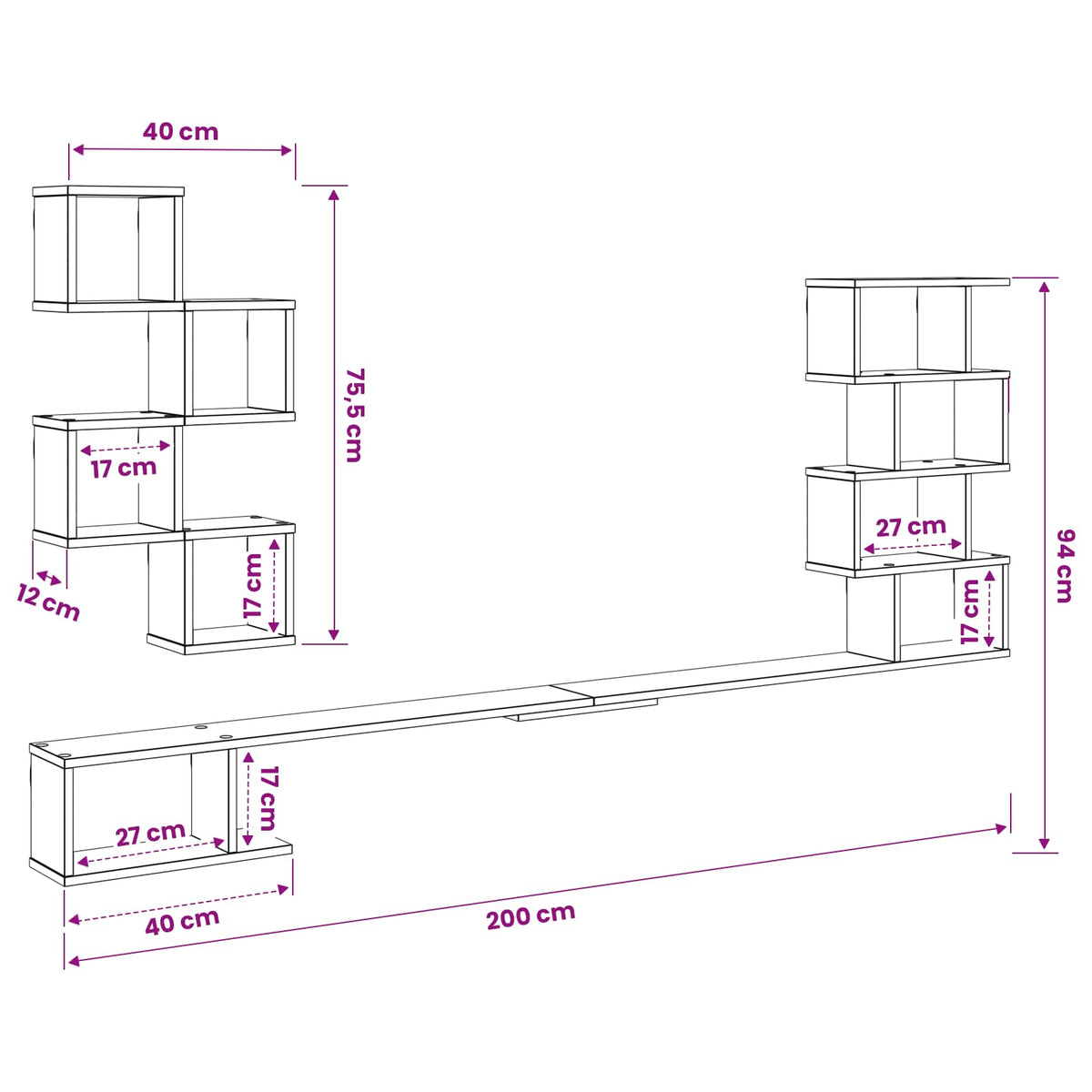 Wall-Mounted TV Shelf White 200 x 15 x 94 cm Engineered Wood
