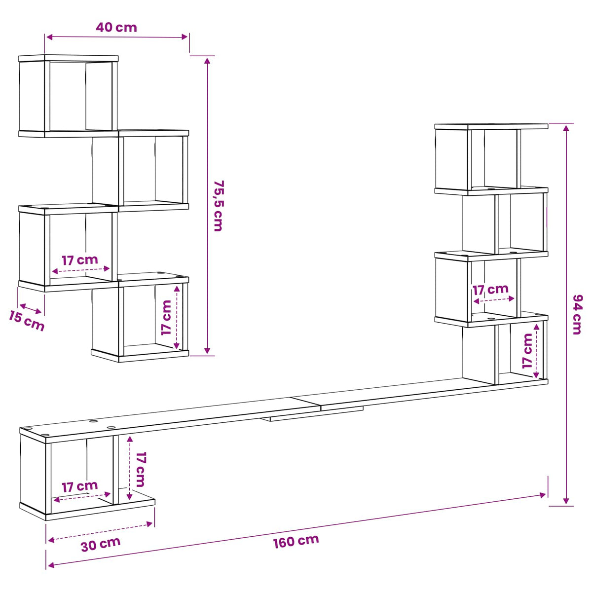 Wall-Mounted TV Shelf Sonoma Oak 160 x 15 x 94 cm