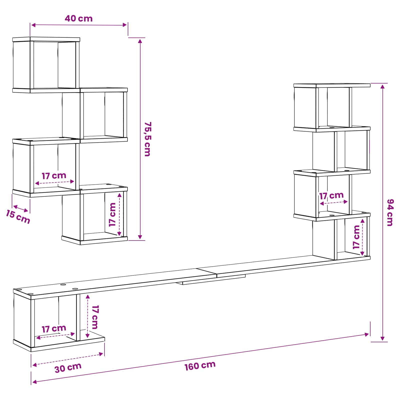 Wall-Mounted TV Shelf Sonoma Oak 160 x 15 x 94 cm
