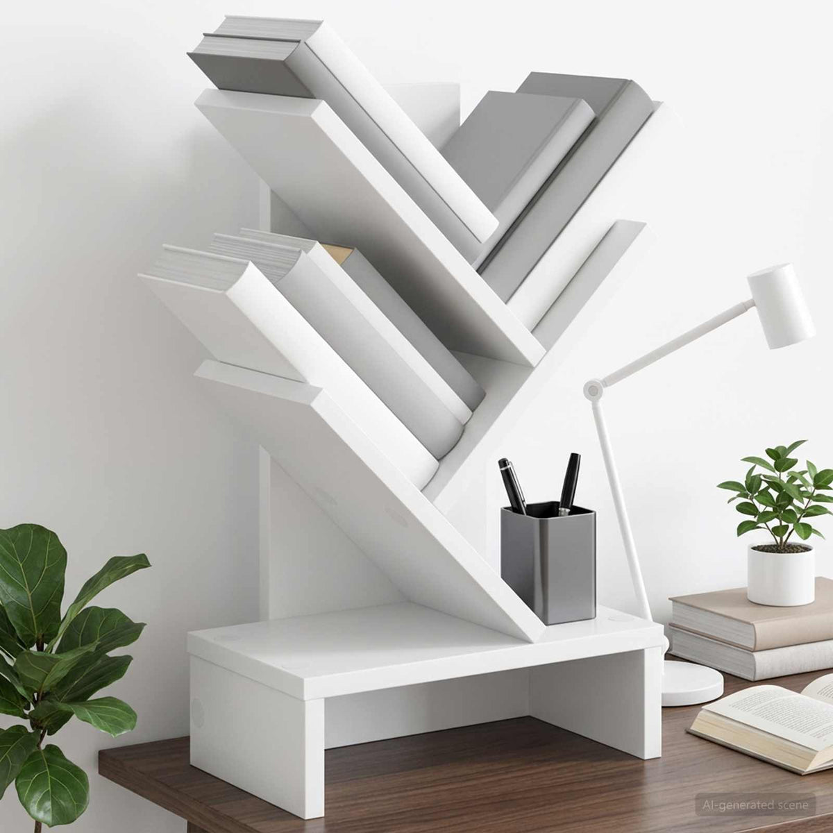 Tree Bookshelf 3-Tier 30 x 18 x 48 cm Engineered Wood White