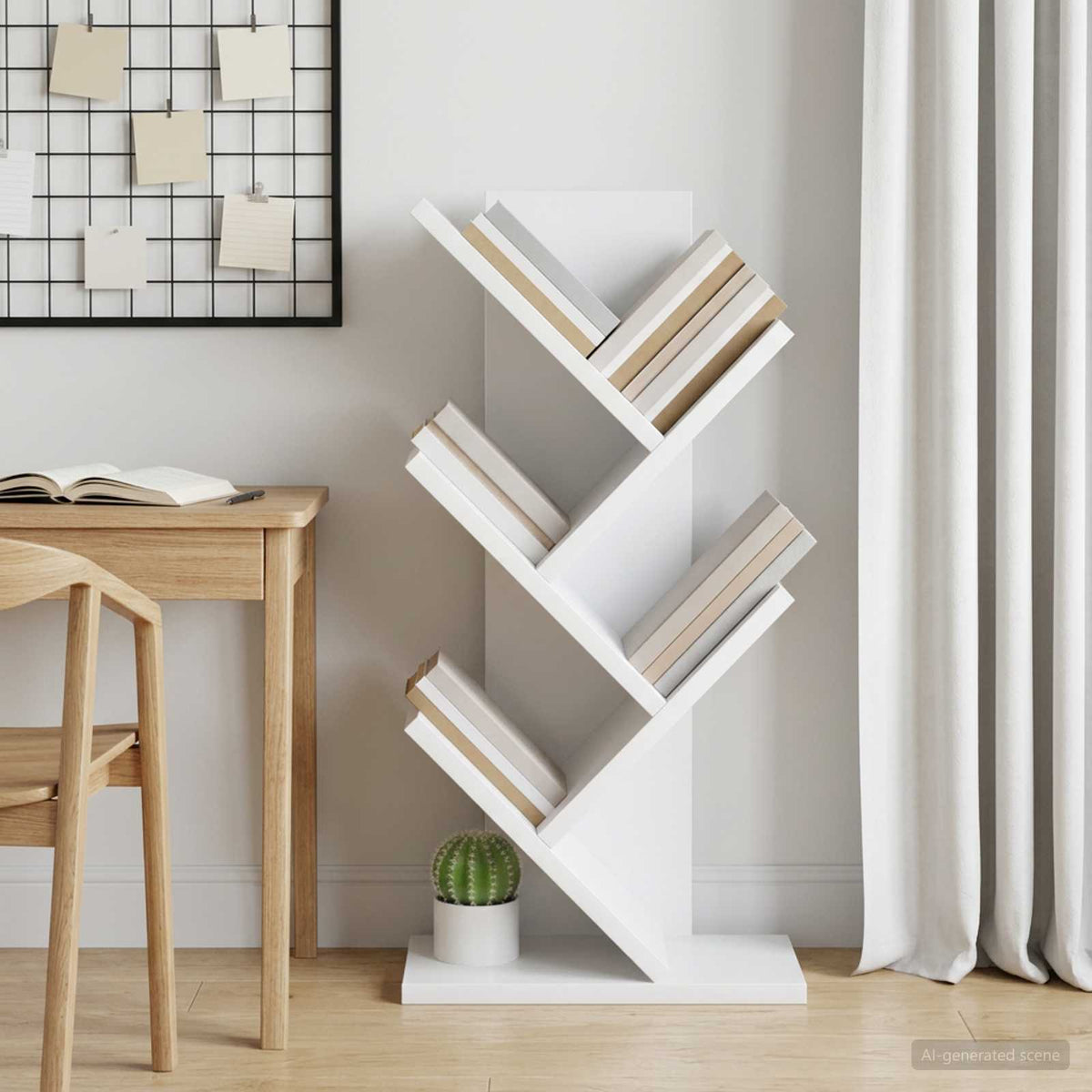 Tree Bookshelf 4-Tier 30 x 18 x 60 cm Engineered Wood White