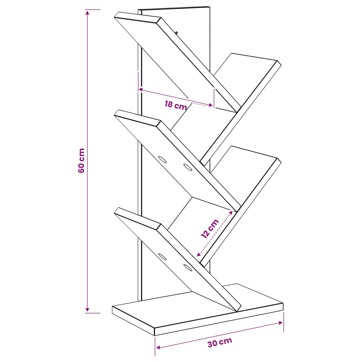 Tree Bookshelf 4-Tier 30 x 18 x 60 cm Engineered Wood