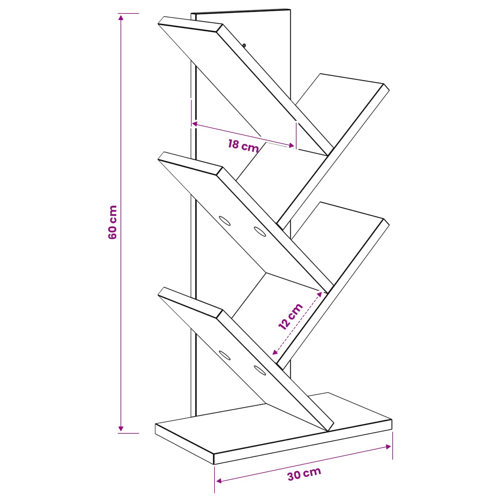 Tree Bookshelf 4-Tier 30 x 18 x 60 cm Engineered Wood
