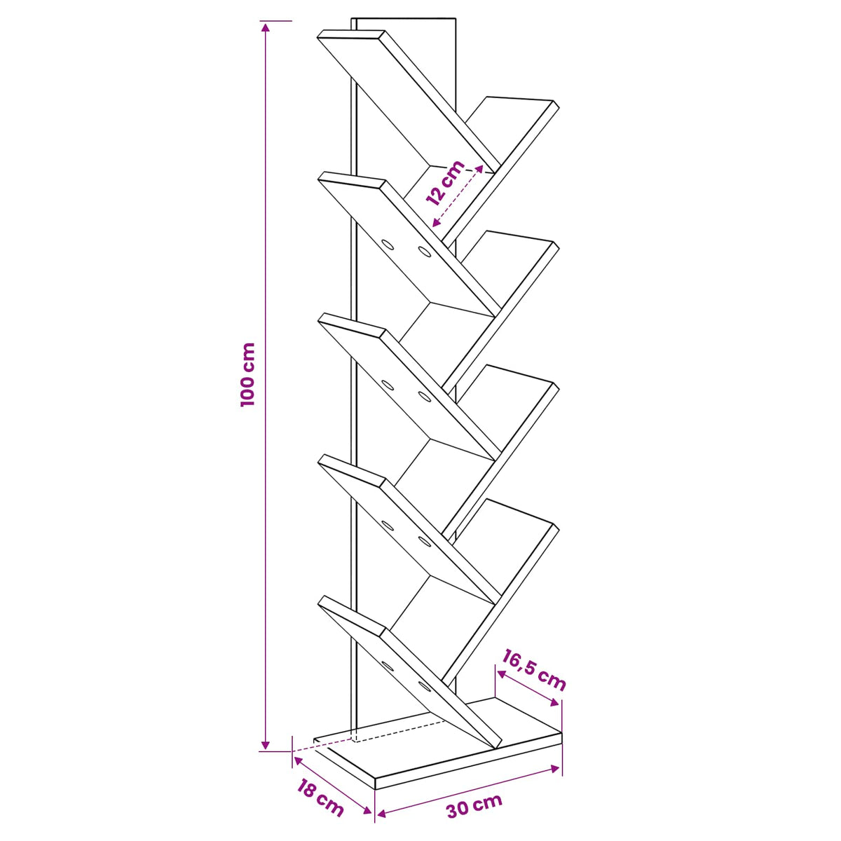 Tree Bookshelf 6-Tier 30 x 18 x 100 cm Engineered Wood White