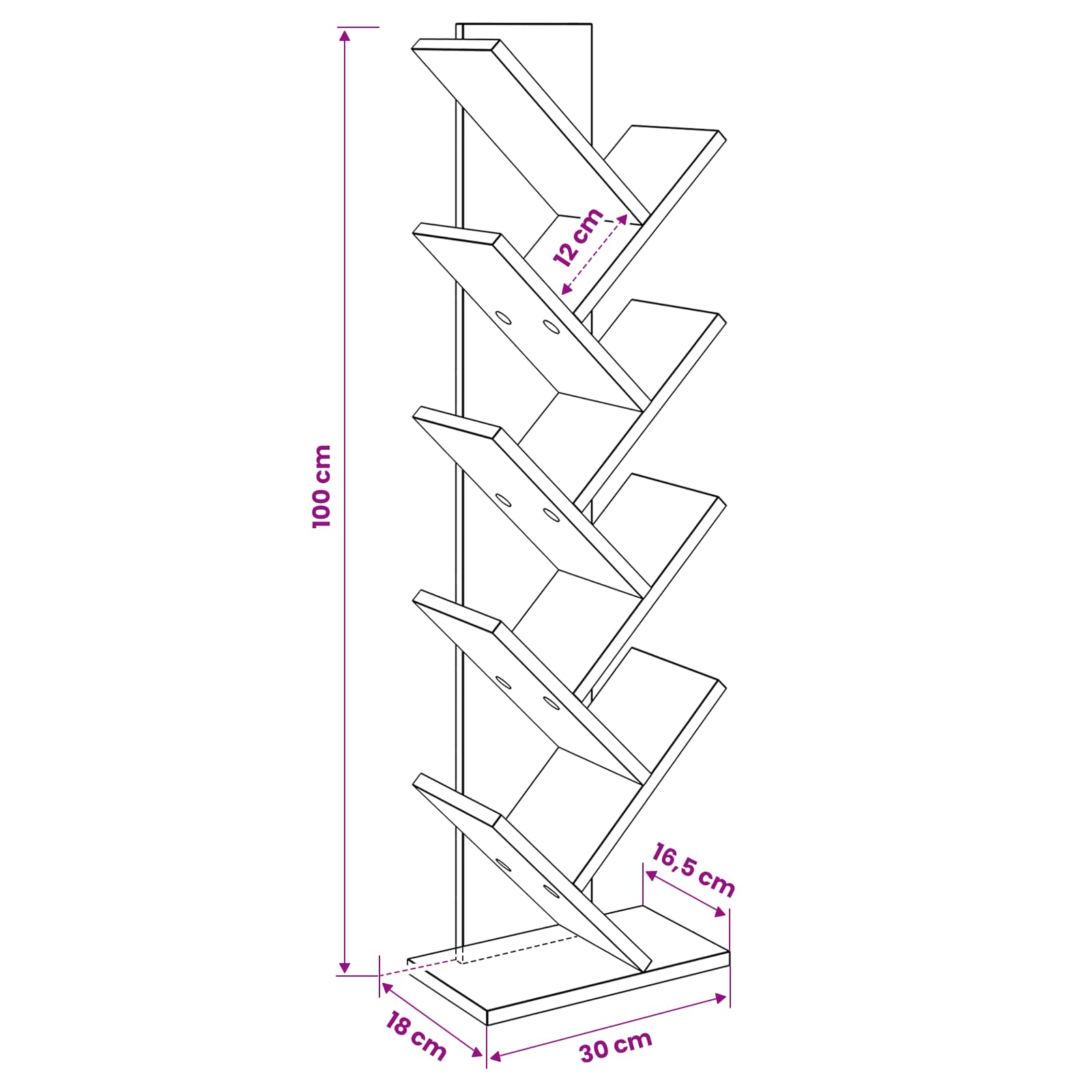 Tree Bookshelf 6-Tier 30 x 18 x 100 cm Engineered Wood