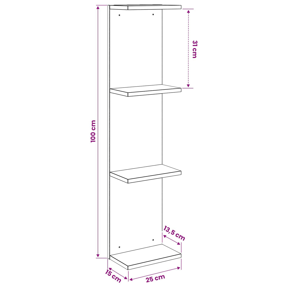 Wall Shelf Sonoma Oak 25 x 15 x 100 cm Engineered Wood