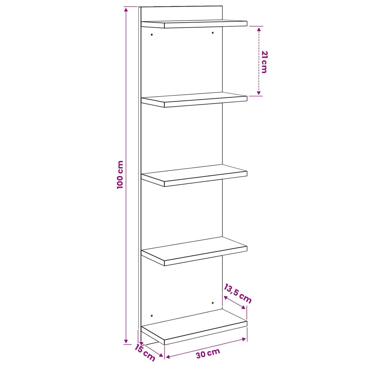 Wall Shelf 2 pcs White 30 x 15 x 100 cm Engineered Wood