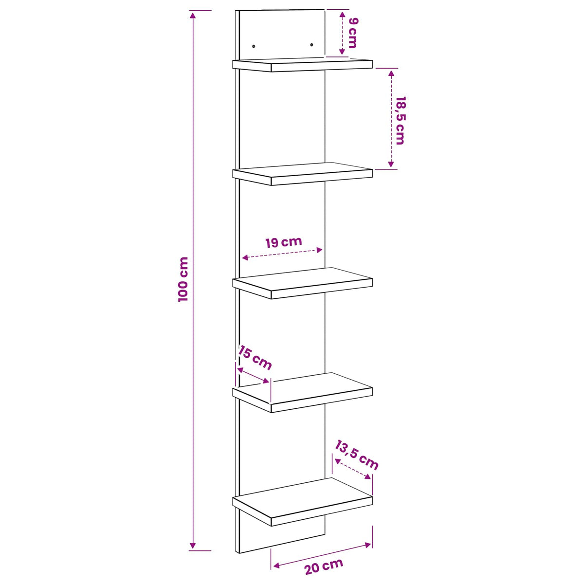 Wall Shelf 2 pcs White 22 x 15 x 100 cm Engineered Wood