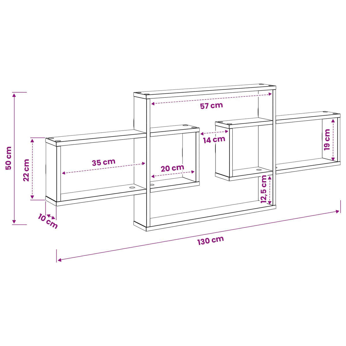 Wall Shelf White 130 x 10 x 50 cm Engineered Wood