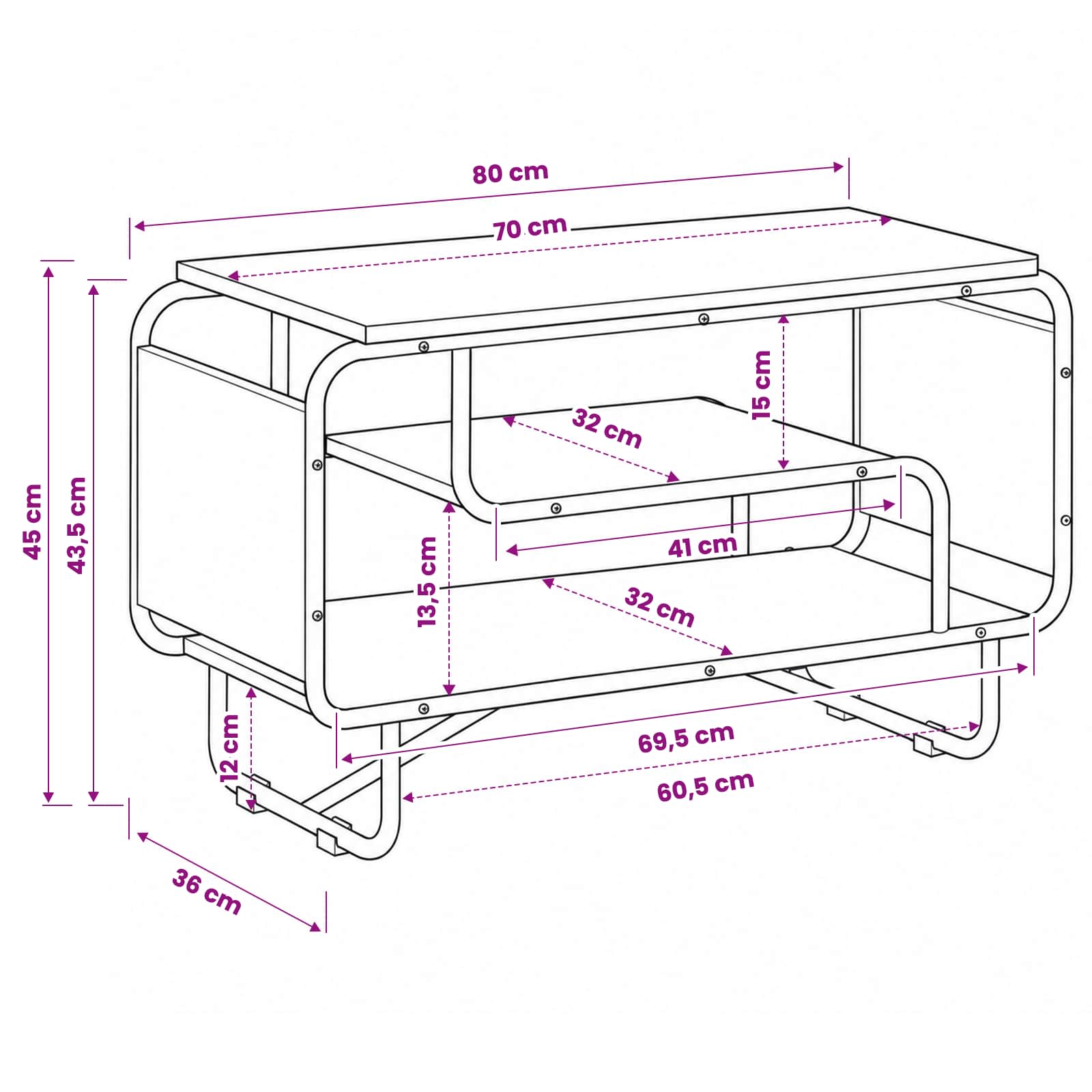 TV Stand 80 x 36 x 45 cm Sonoma Oak Engineered Wood