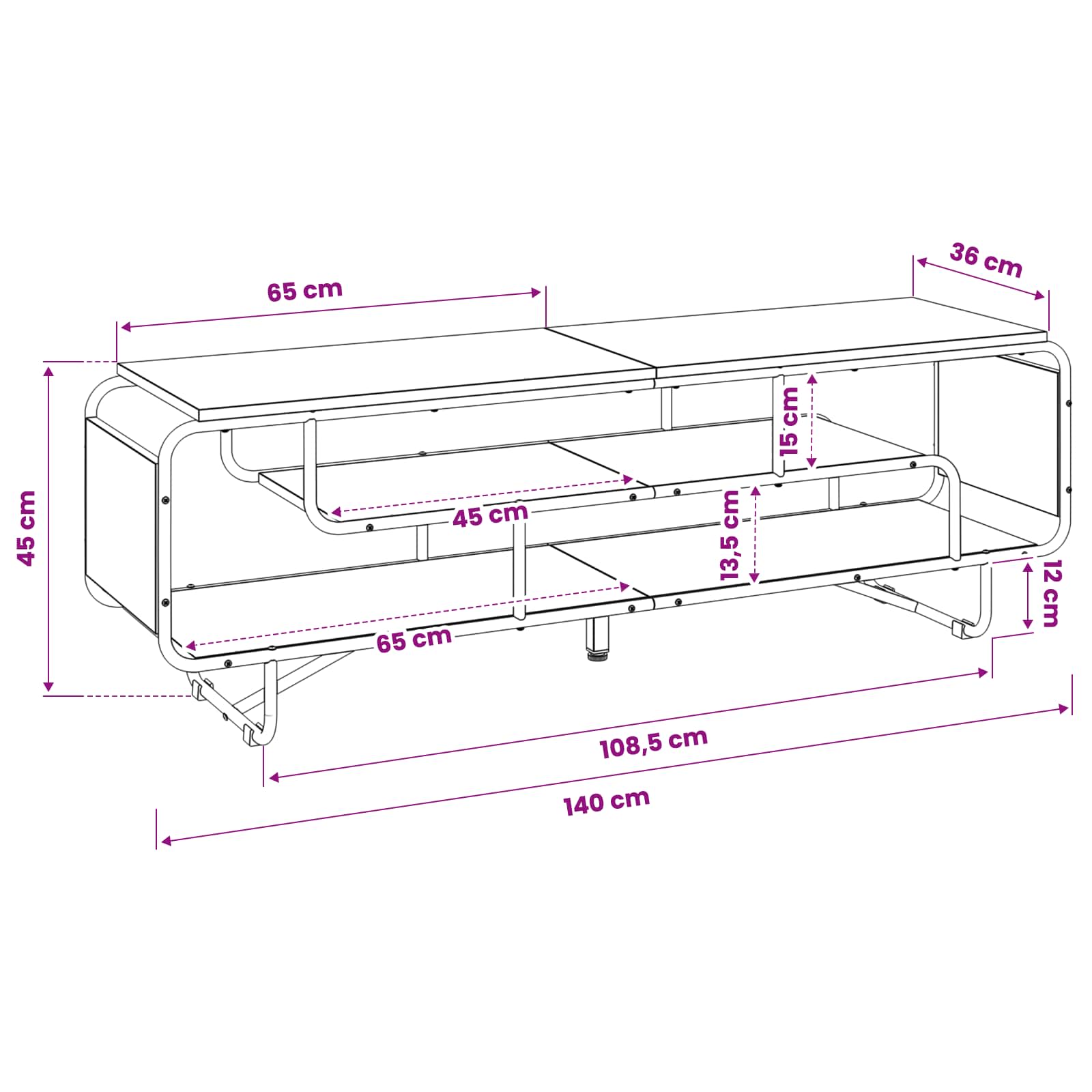 TV Stand 140 x 36 x 45 cm Black Oak Engineered Wood