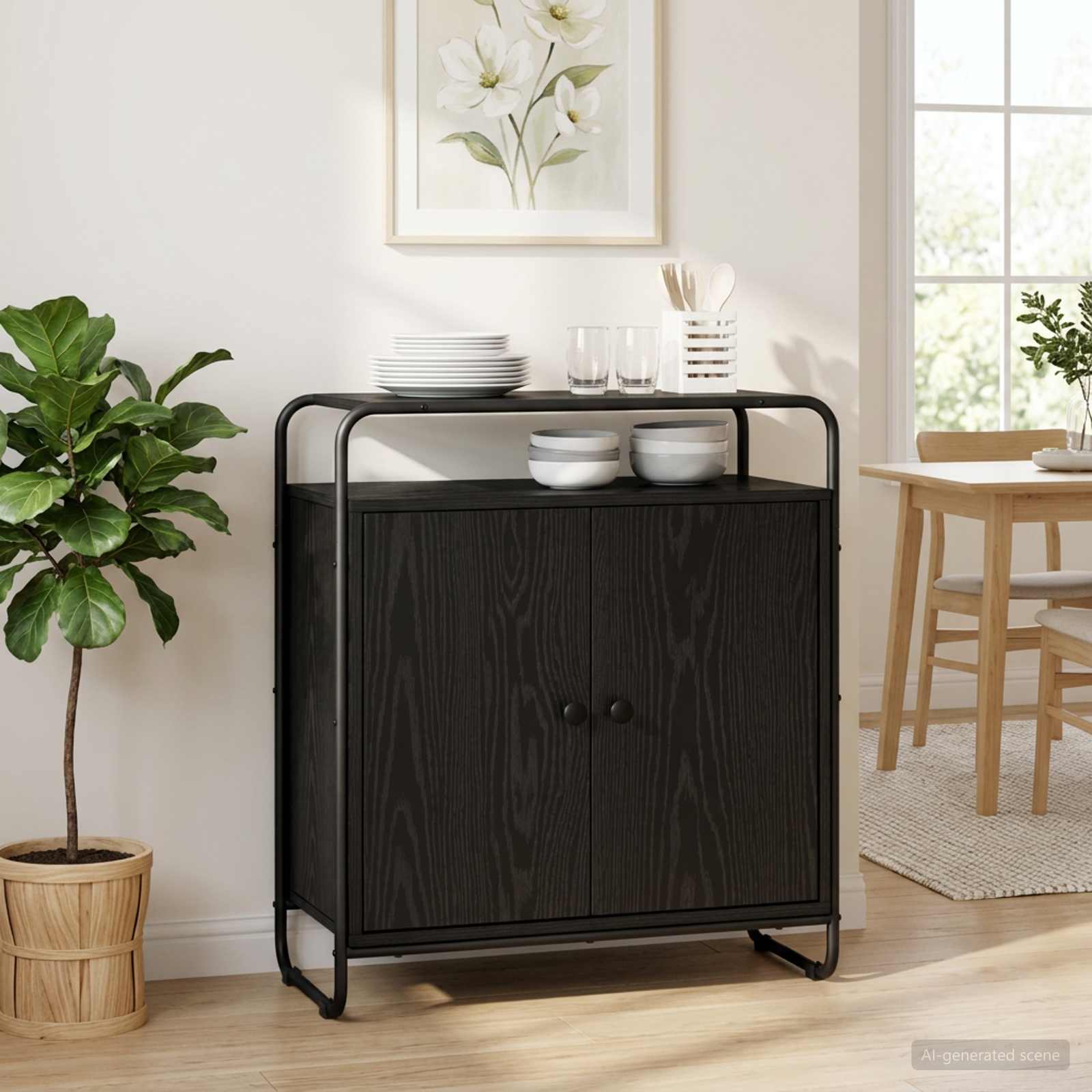 Sideboard Black Oak 68 x 35 x 75 cm Engineered Wood