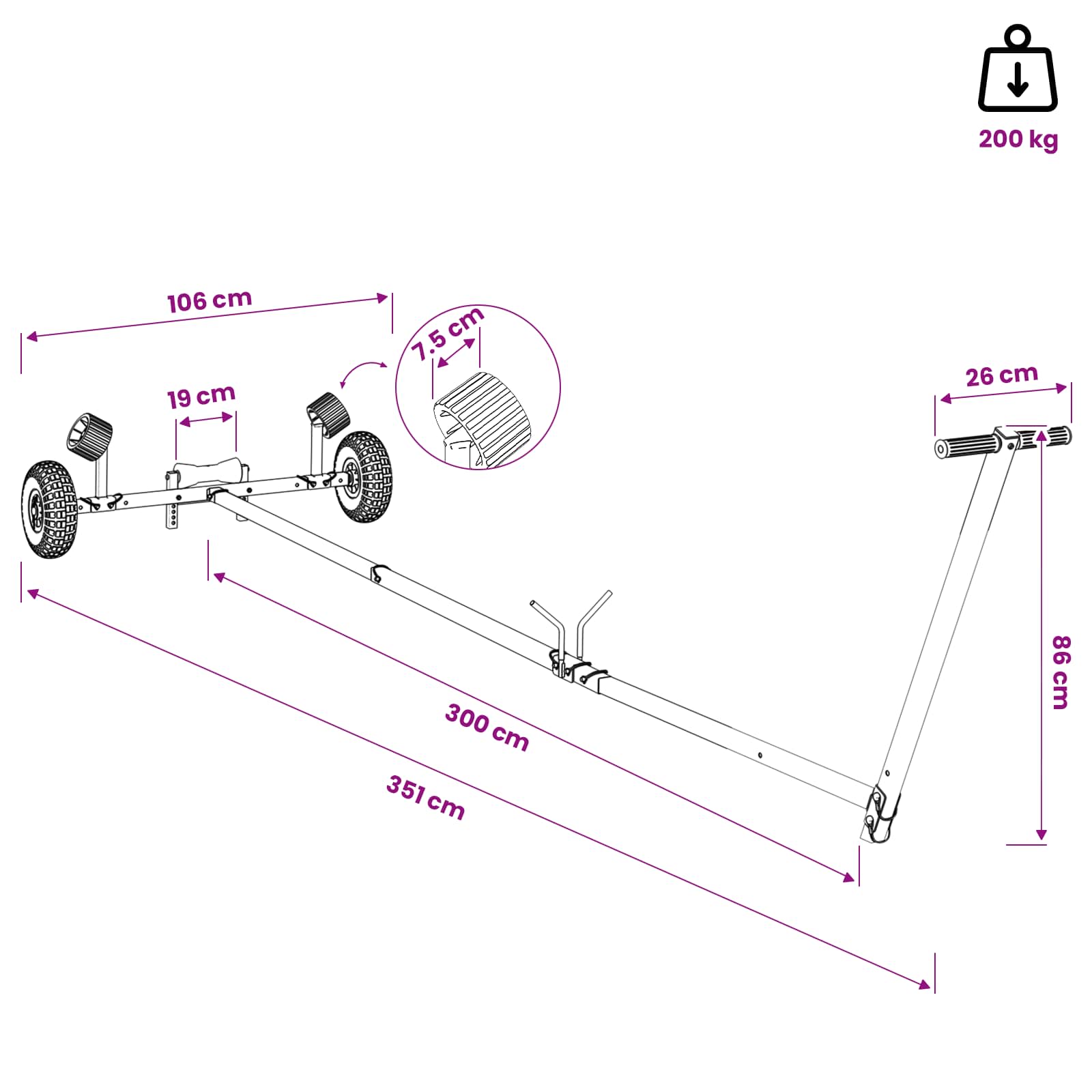 Adjustable Boat Trailer with Pneumatic Tires 200 kg Load Silver