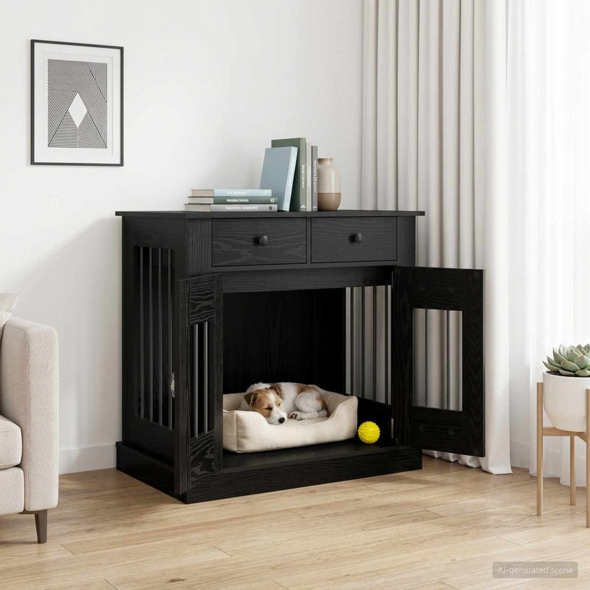Dog crate furniture Black Oak 80 x 47.5 x 80 cm Engineered Wood