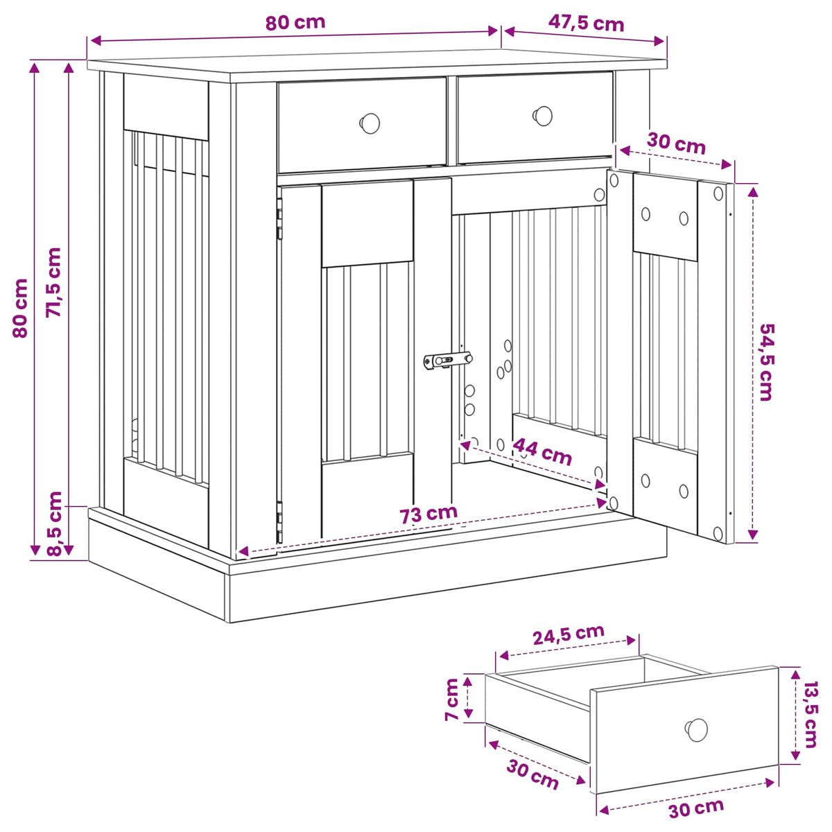 Dog crate furniture Black Oak 80 x 47.5 x 80 cm Engineered Wood
