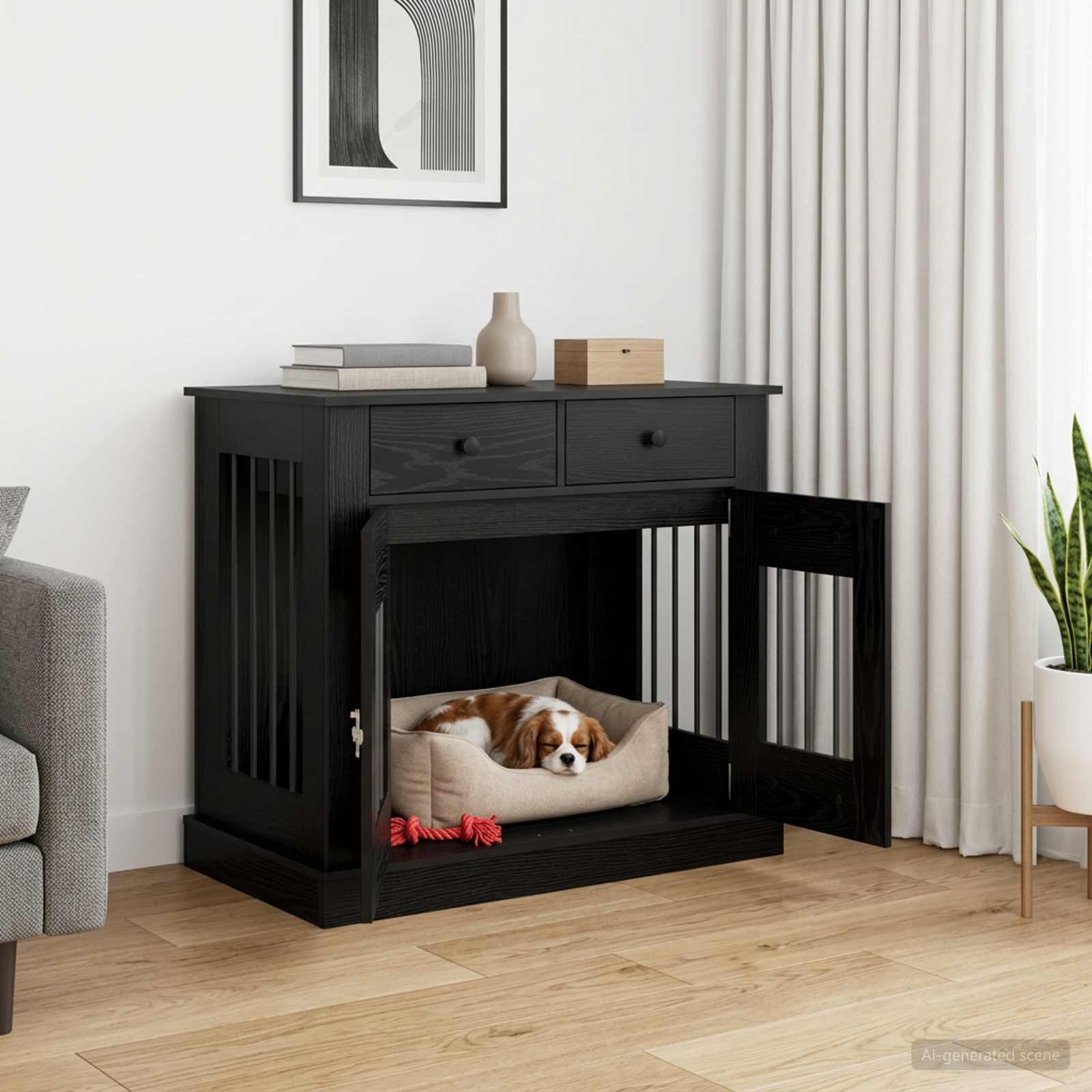 Dog crate furniture Black Oak 90 x 47.5 x 80 cm Engineered Wood