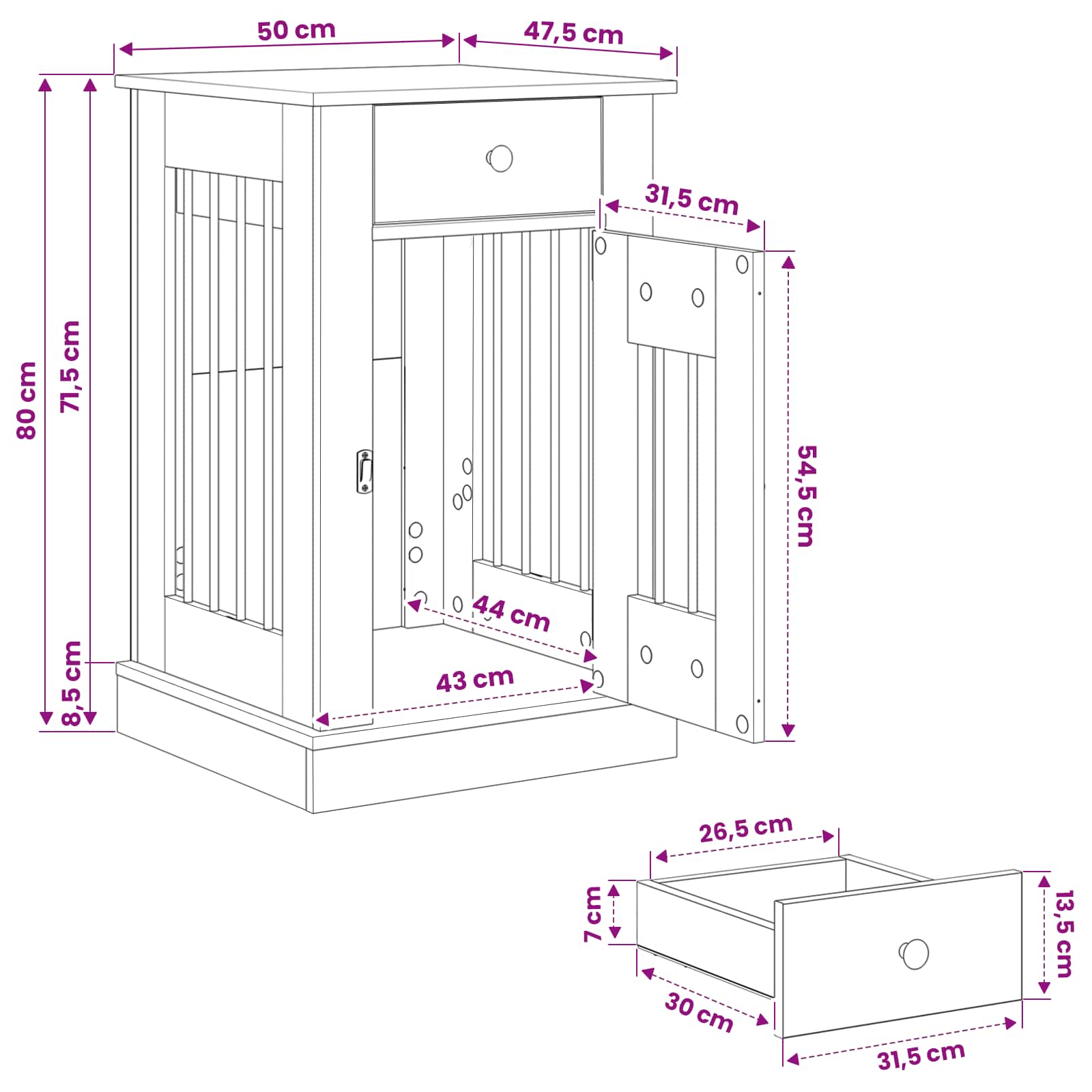 Dog crate furniture Black Oak 50 x 47.5 x 80 cm Engineered Wood