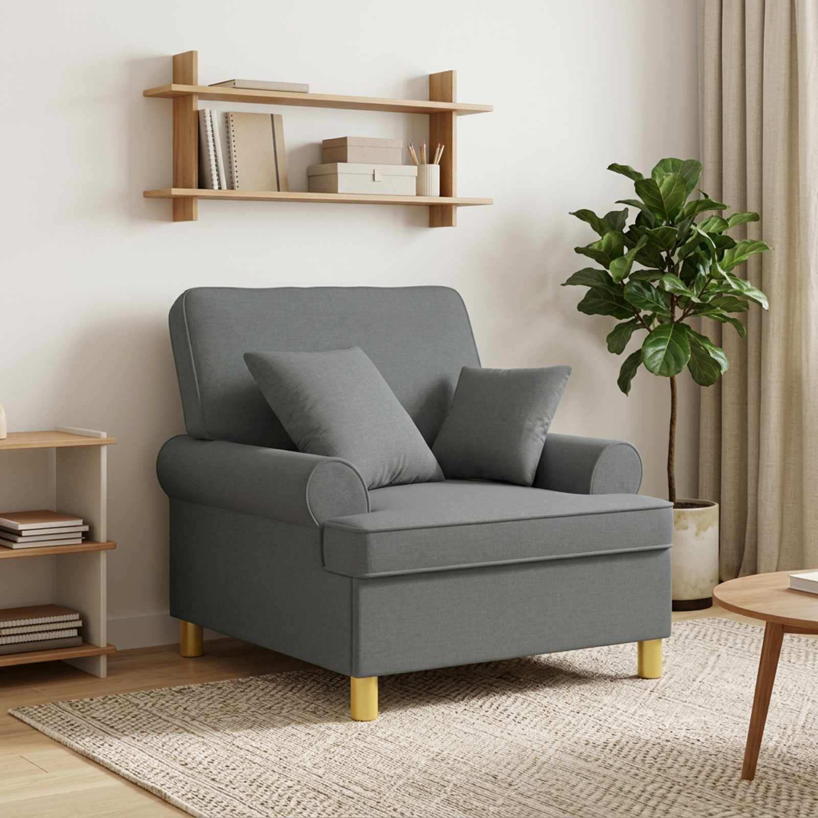 XL Armchair with Cushions Dark Grey Fabric