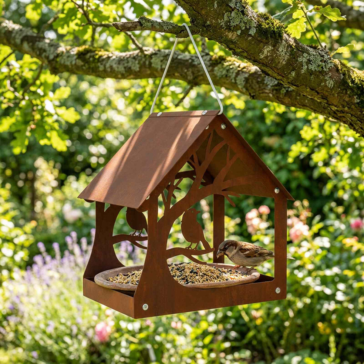 Hanging Bird Feeder Weathering Steel Rusty