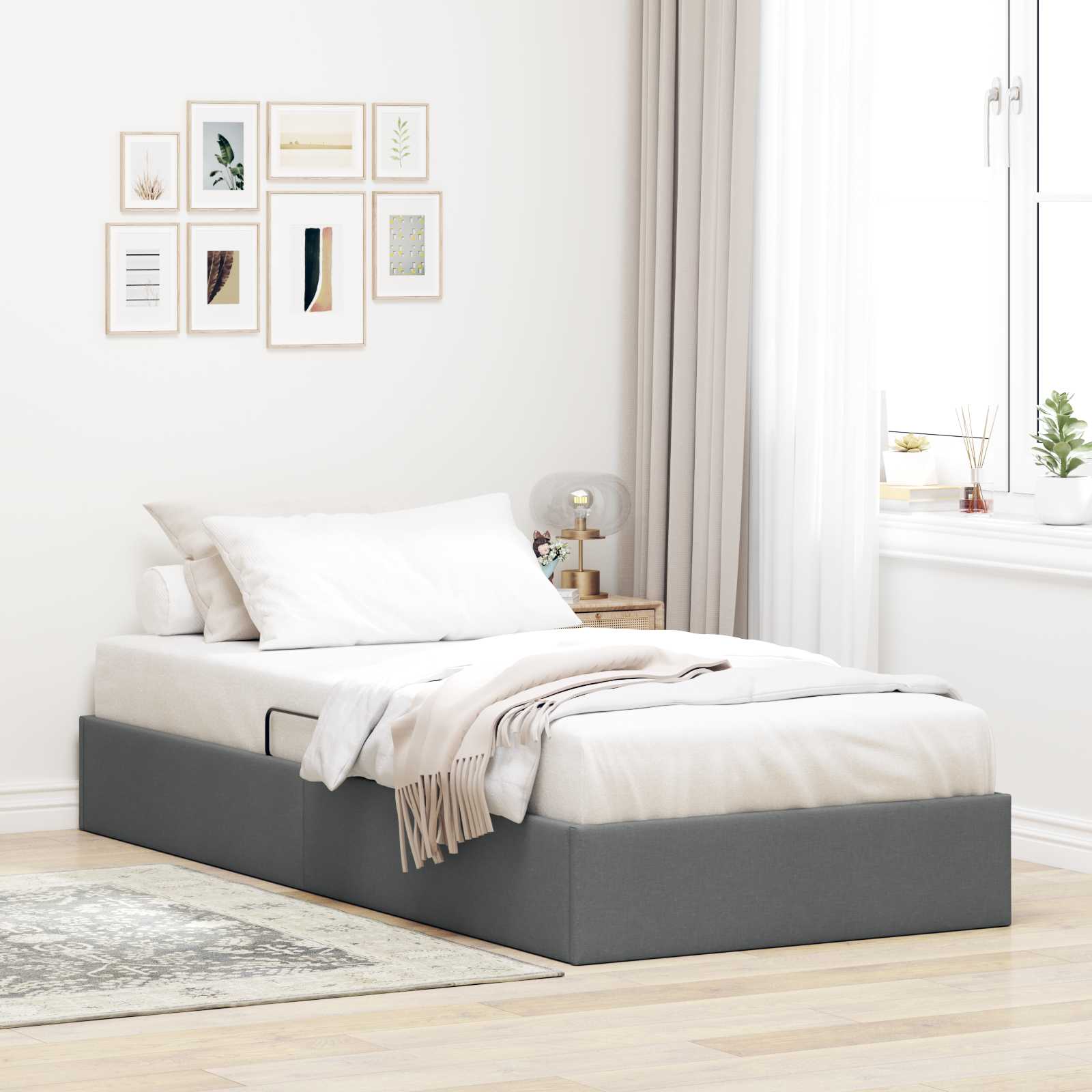 Ottoman Bed Frame with Storage Dark Grey 90 x 190 cm Fabric