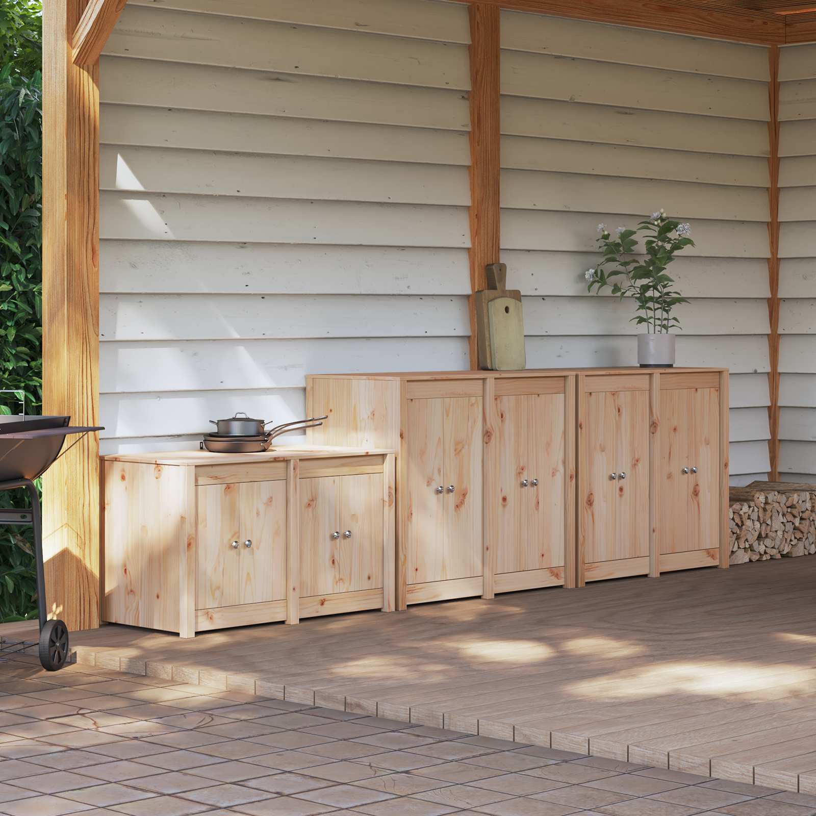Outdoor Kitchen Cabinet MEPPEL 3 pcs Natural Douglas