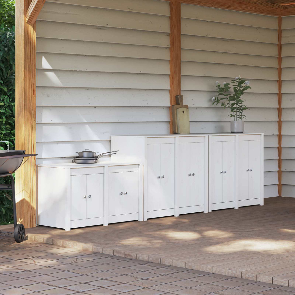 Outdoor Kitchen Cabinet MEPPEL 3 pcs Natural Solid Pine Wood