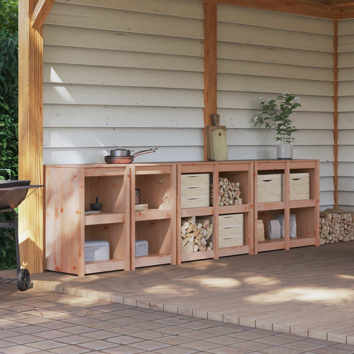 Outdoor Kitchen Cabinet MEPPEL 4 pcs Natural Douglas