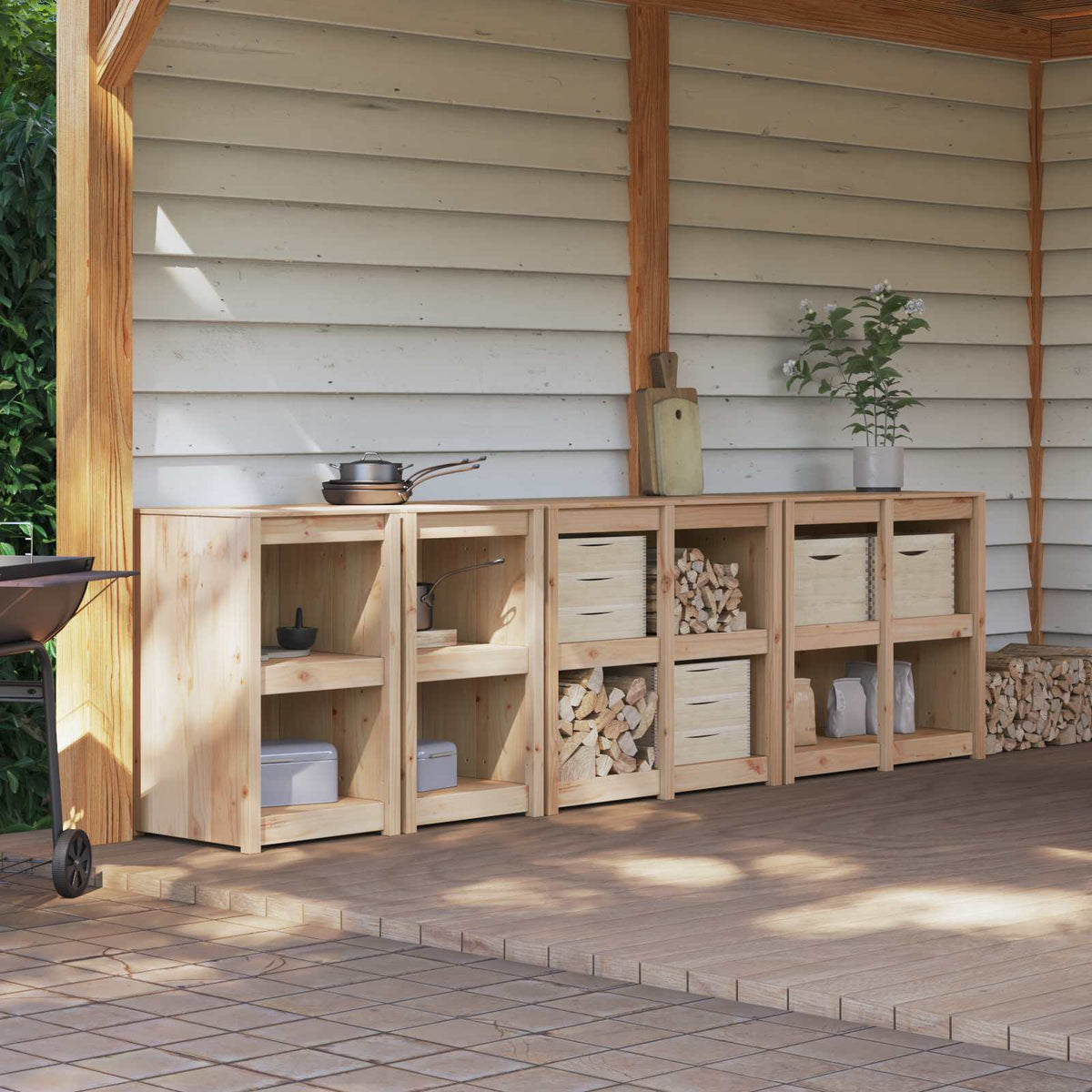 Outdoor Kitchen Cabinet MEPPEL 4 pcs Natural Solid Pine Wood