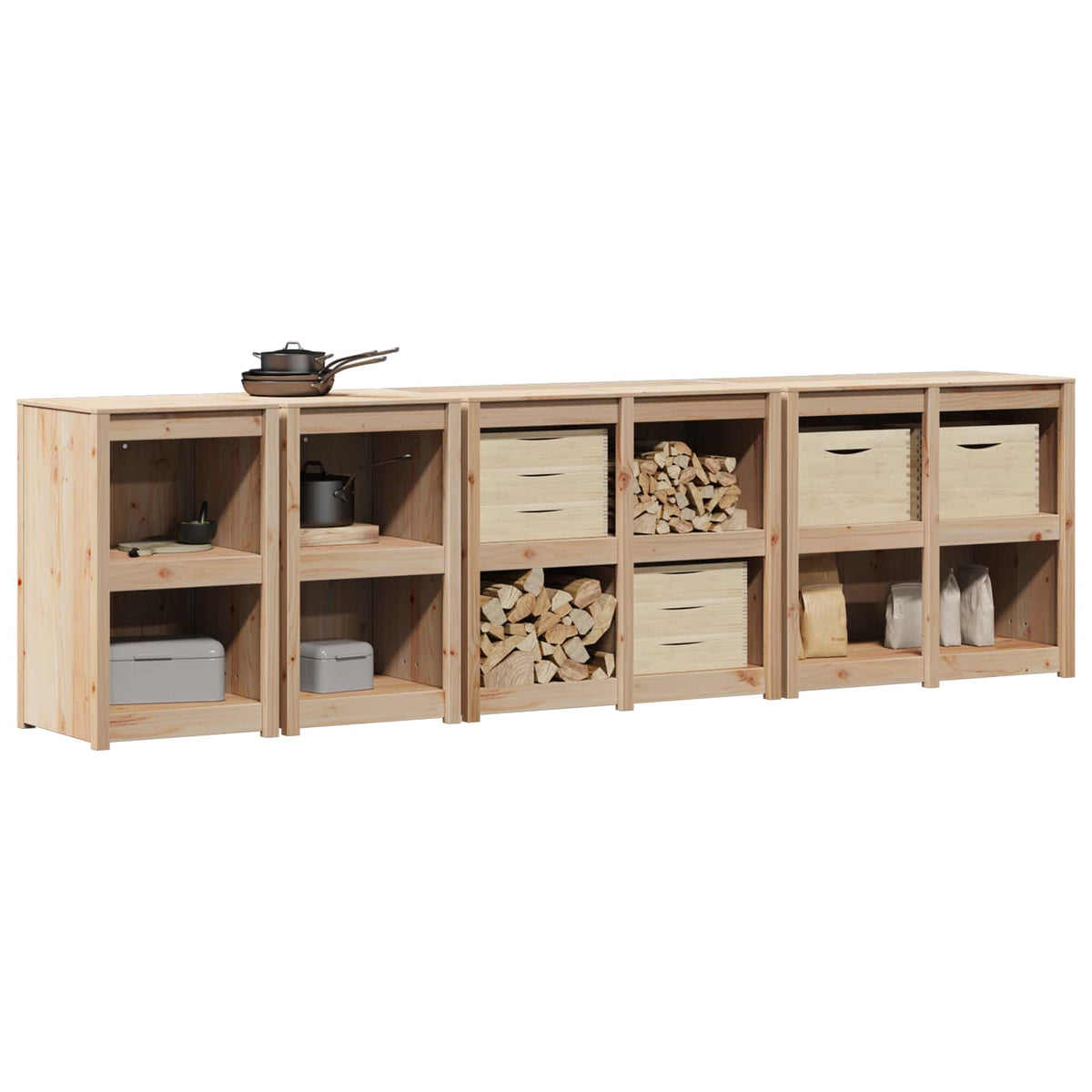 Outdoor Kitchen Cabinet MEPPEL 4 pcs Natural Solid Pine Wood