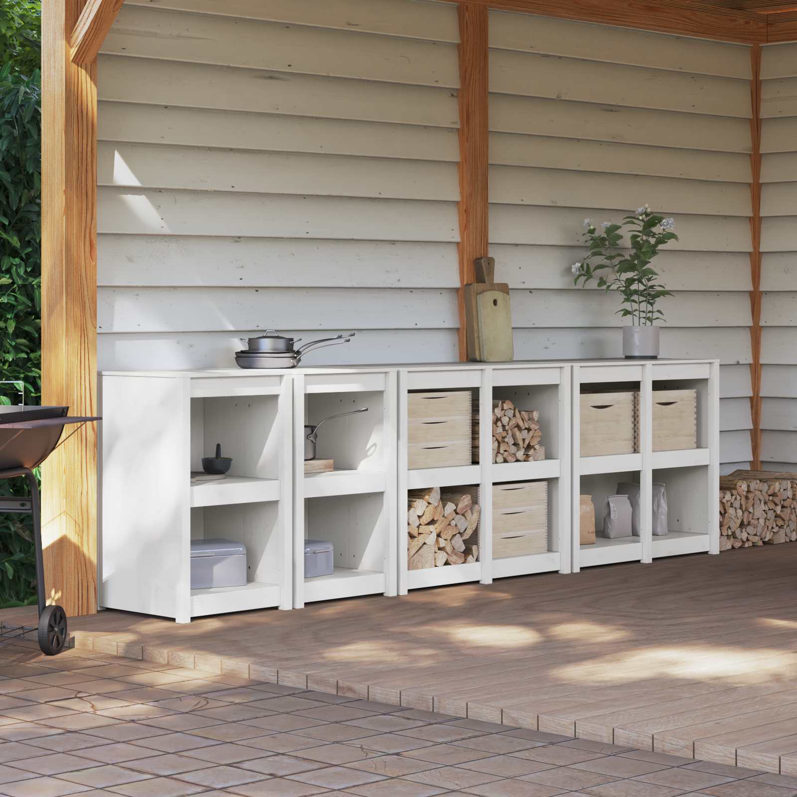 Outdoor Kitchen Cabinet MEPPEL 4 pcs White Solid Pine Wood