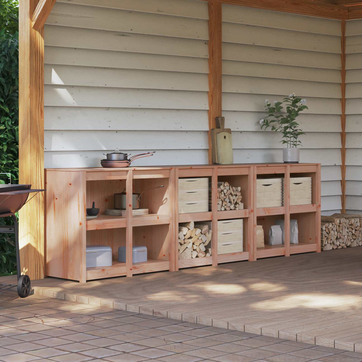 Outdoor Kitchen Cabinet MEPPEL 3 pcs Natural Douglas